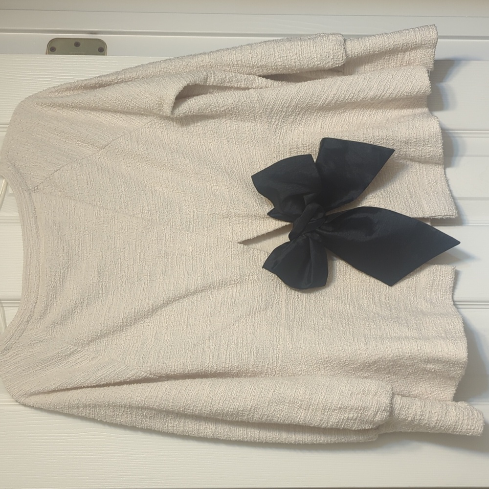 Anthropologie cream long sleeve tie-back shirt